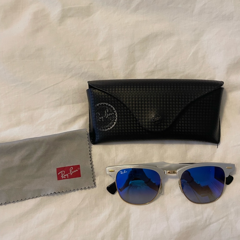 Ray-Ban Aluminum Clubmaster with blue reflective lenses